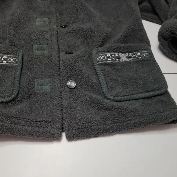 Outbrook Coat Women M Fleece Jacket Grey long Sleeve Button Patch Pockets Collar - Picture 6 of 14